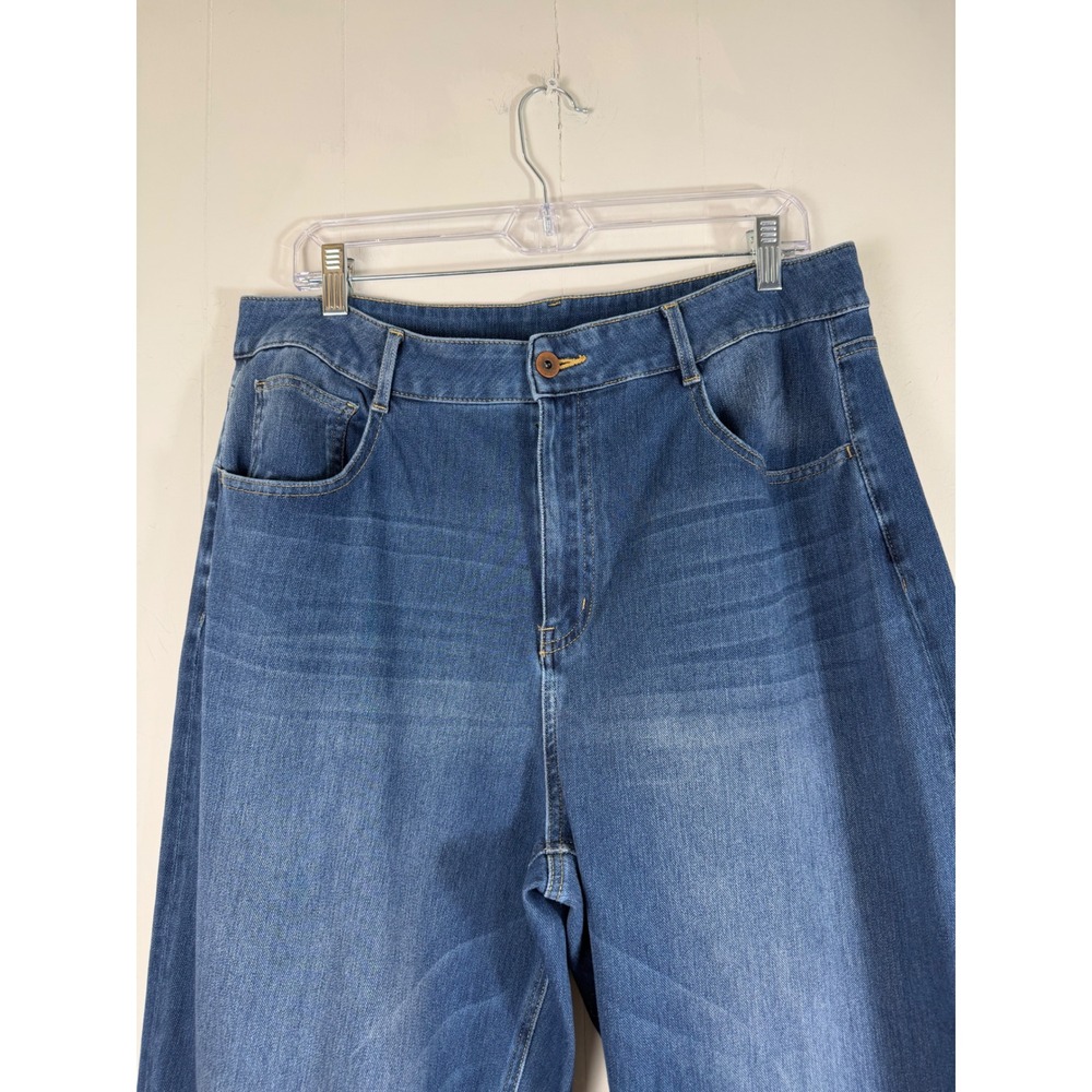 Halara Flex Denim Wide Leg Crop Jeans Womens XL Blue High Rise Stretch Pants - Picture 8 of 13